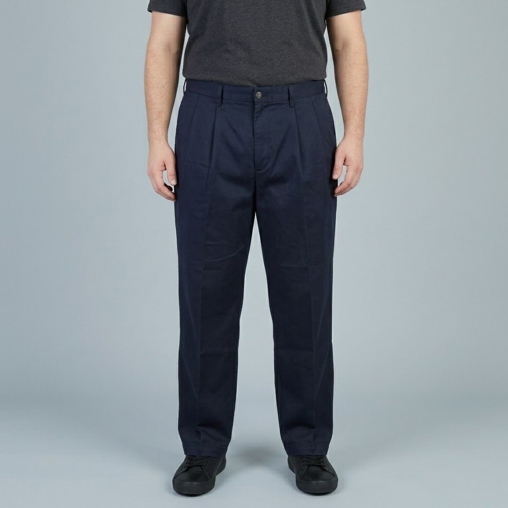 Dockers Classic Fit Mens Navy Blue Pleated Cotton Chino Pants 40x32 EUC